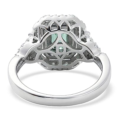 Certified & Appraised D'Joy Pirineu Lagoon Tourmaline and Moissanite 1.60 ctw Ring in Rhodium Over Sterling Silver (Size 6.0)