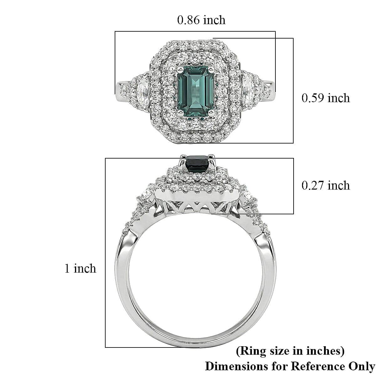 Certified & Appraised D'Joy Pirineu Lagoon Tourmaline and Moissanite 1.60 ctw Ring in Rhodium Over Sterling Silver (Size 6.0)