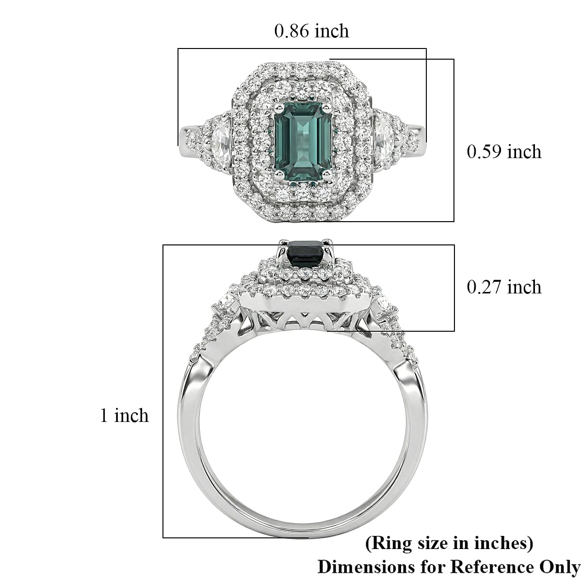 Certified & Appraised D'Joy Pirineu Lagoon Tourmaline and Moissanite 1.60 ctw Ring in Rhodium Over Sterling Silver (Size 6.0) image number 5