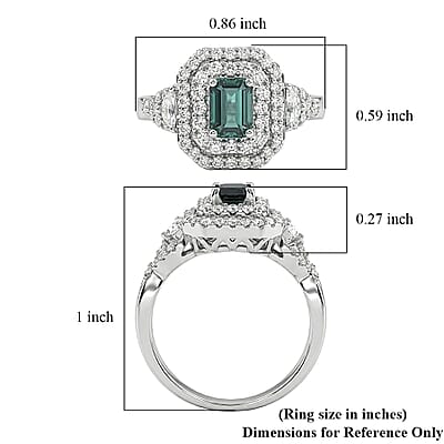 Certified & Appraised D'Joy Pirineu Lagoon Tourmaline and Moissanite 1.60 ctw Ring in Rhodium Over Sterling Silver (Size 6.0)
