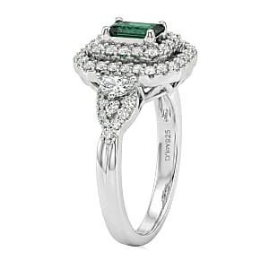 Certified & Appraised D'Joy Pirineu Lagoon Tourmaline and Moissanite 1.60 ctw Ring in Rhodium Over Sterling Silver (Size 8.0)