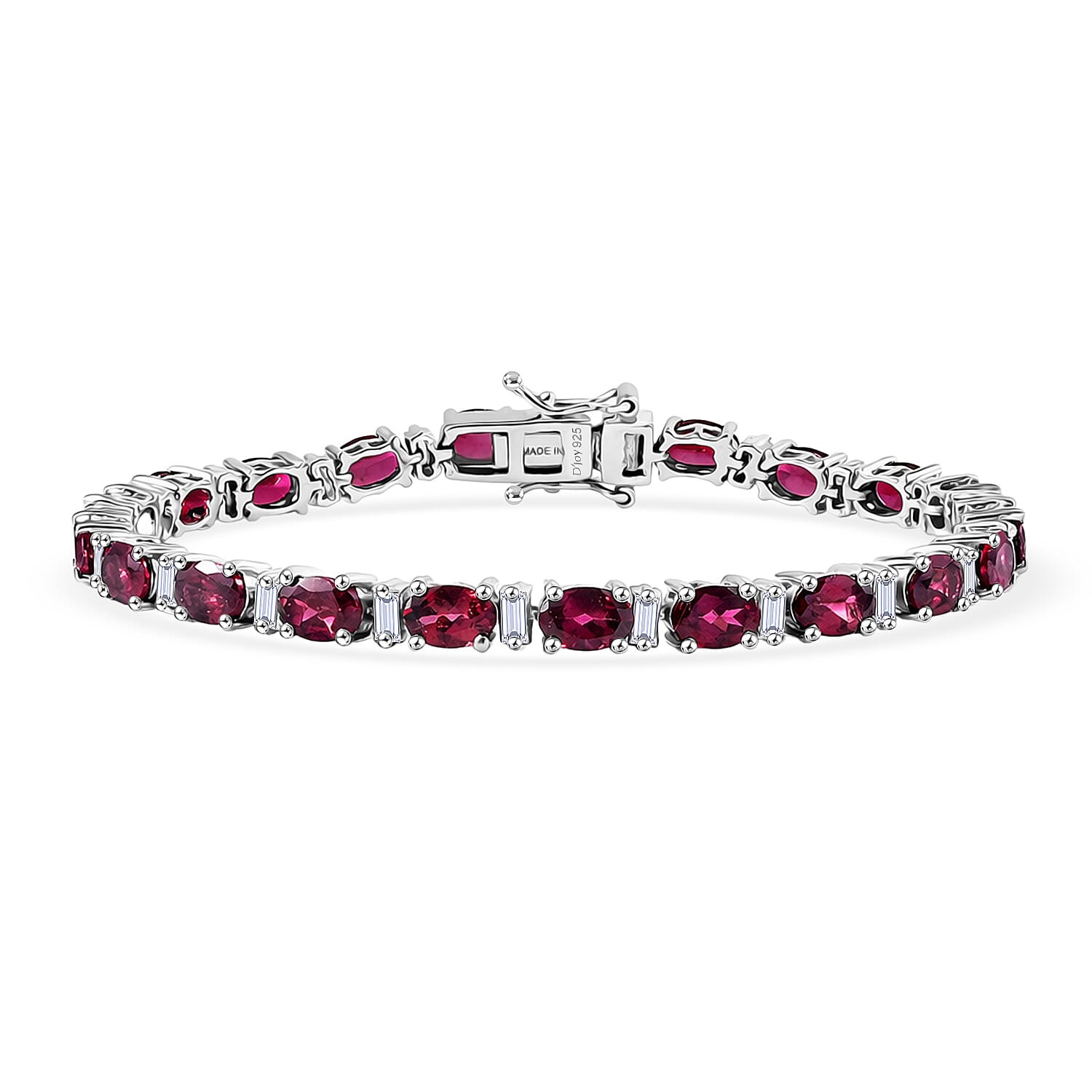 Epic Deal D'Joy Premium Orissa Rhodolite Garnet, Moissanite Roman Colonnade Bracelet in Rhodium Over Sterling Silver (7.25 In) 13.50 ctw