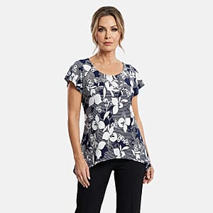 Brittany Black Navy Puff Sleeve Printed Tunic - S