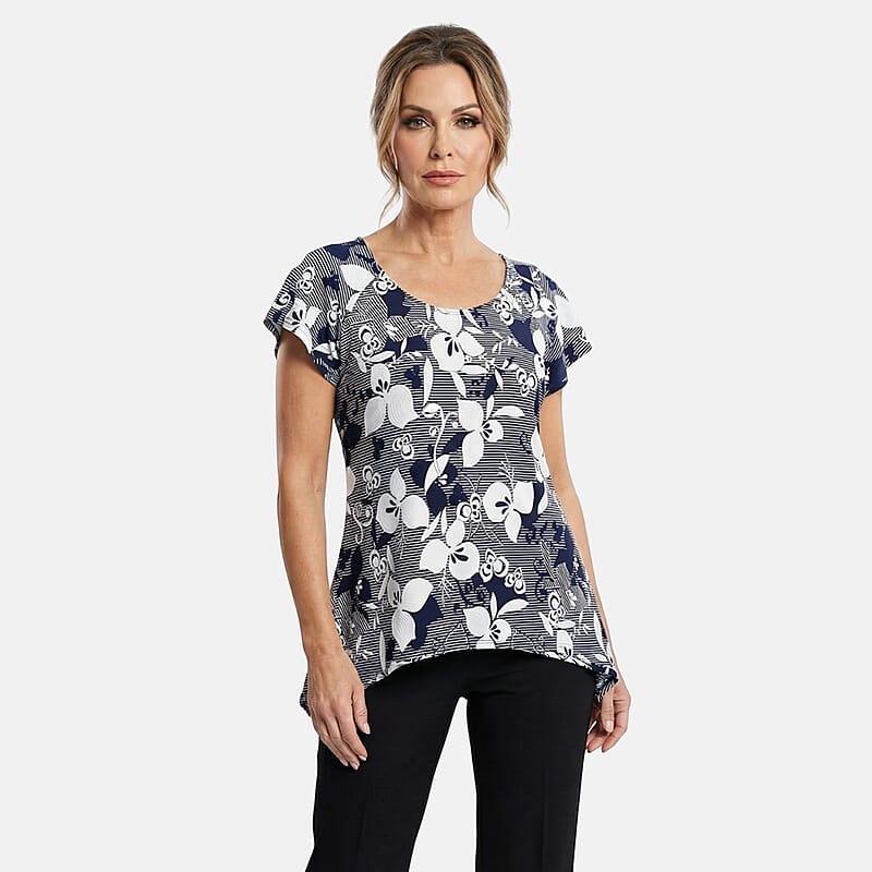 Brittany Black Navy Puff Sleeve Printed Tunic - S