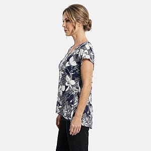 Brittany Black Navy Puff Sleeve Printed Tunic - S