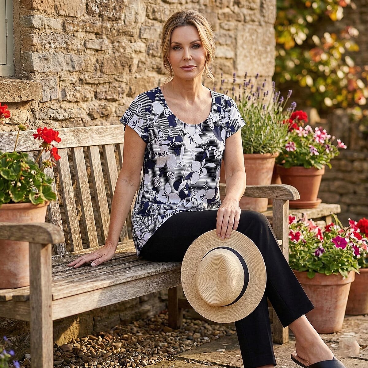 Brittany Black Navy Puff Sleeve Printed Tunic - M  image number 1