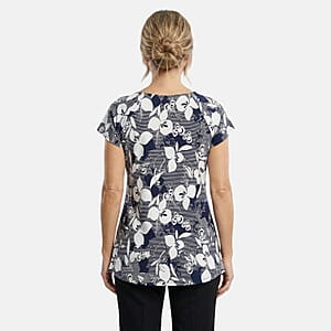 Brittany Black Navy Puff Sleeve Printed Tunic - M 