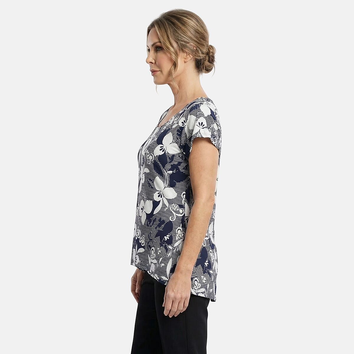 Brittany Black Navy Puff Sleeve Printed Tunic - M  image number 3