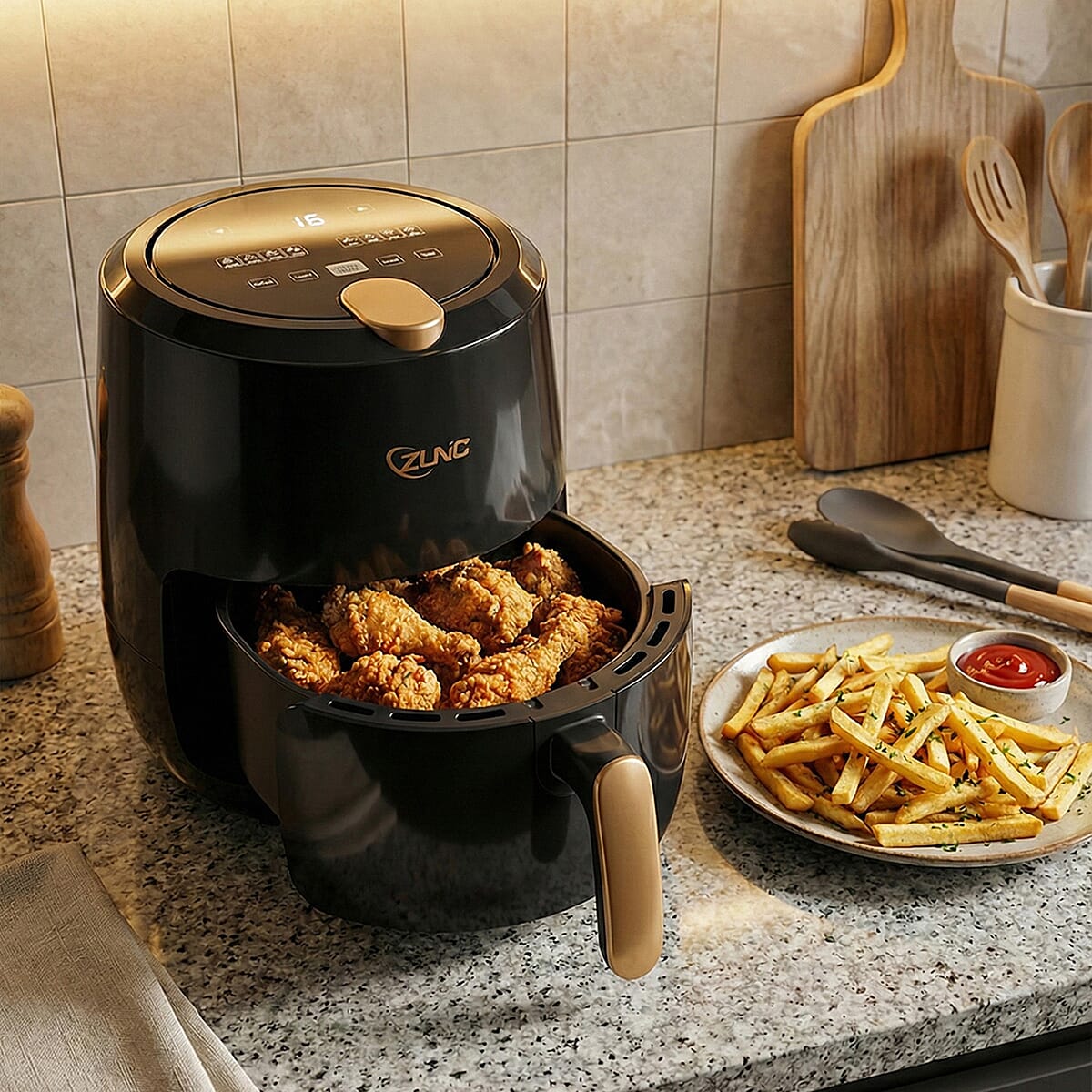 Closeout Digital Air Fryer with 8 Presets, Oilless Cooker with Nonstick Coated Basket -3.6 Quart - Black image number 1