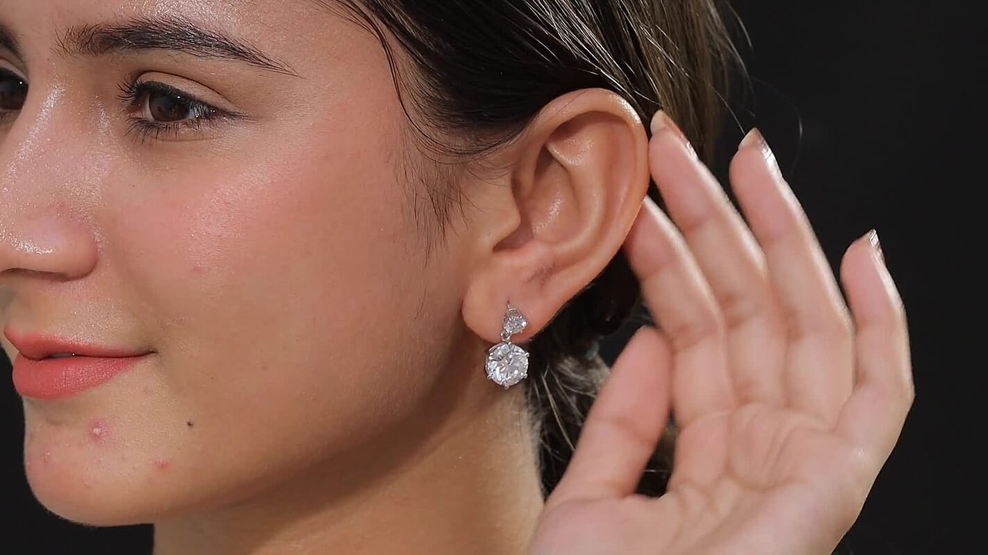 D'Joy Moissanite 7.85 ctw Sparkle Dewdrop Earrings in Rhodium Over Sterling Silver