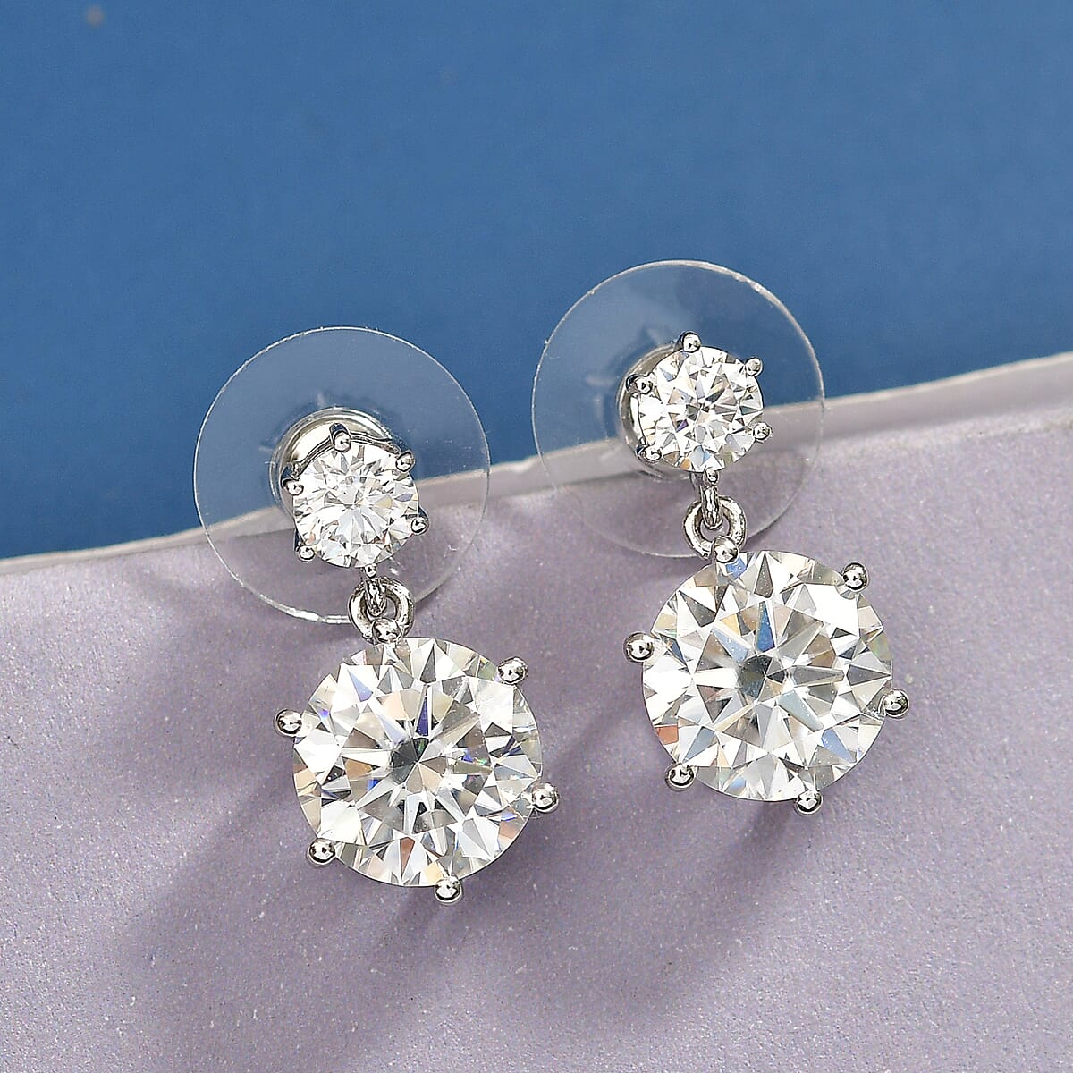 D'Joy Moissanite 7.85 ctw Earrings in Rhodium Over Sterling Silver image number 1