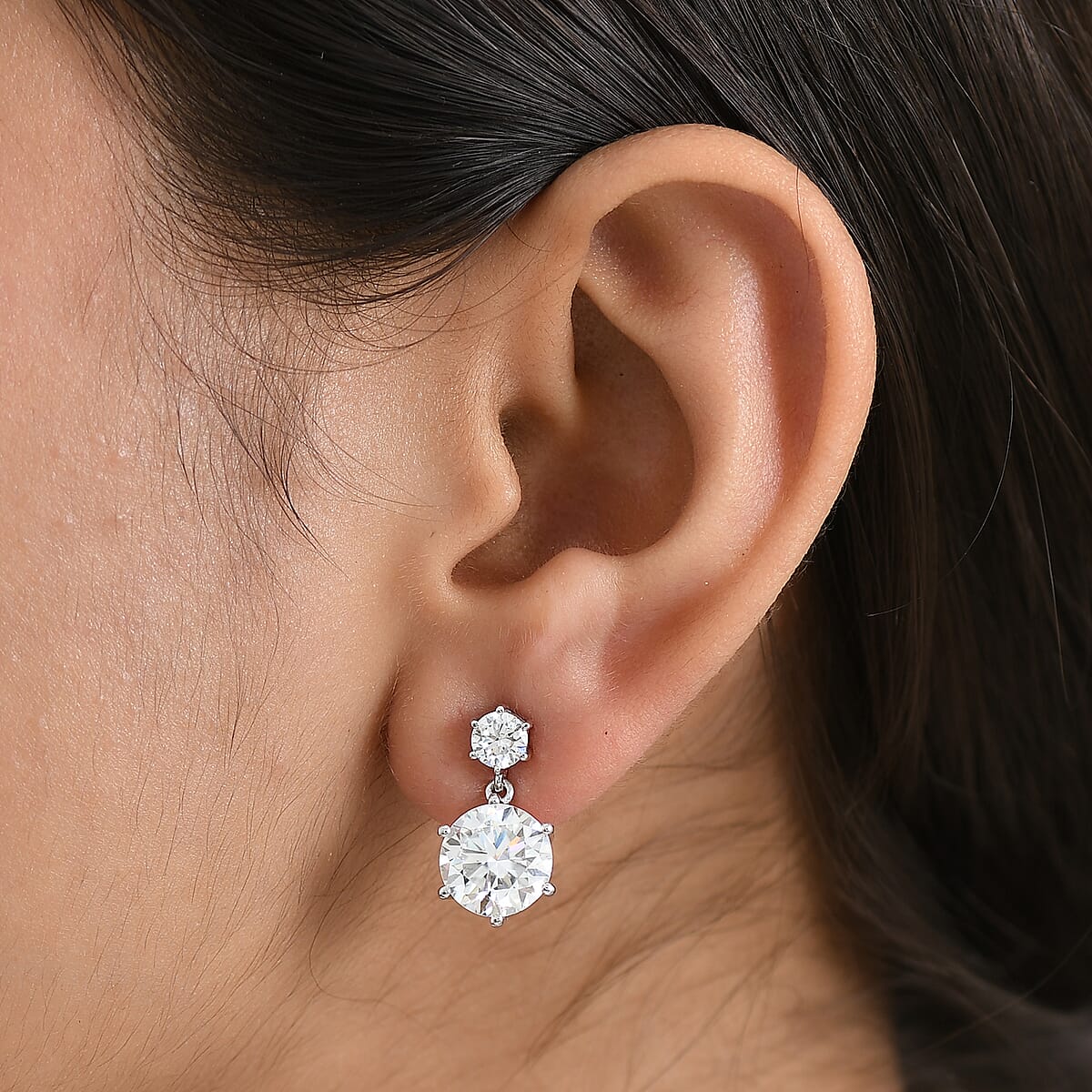 D'Joy Moissanite 7.85 ctw Earrings in Rhodium Over Sterling Silver image number 2