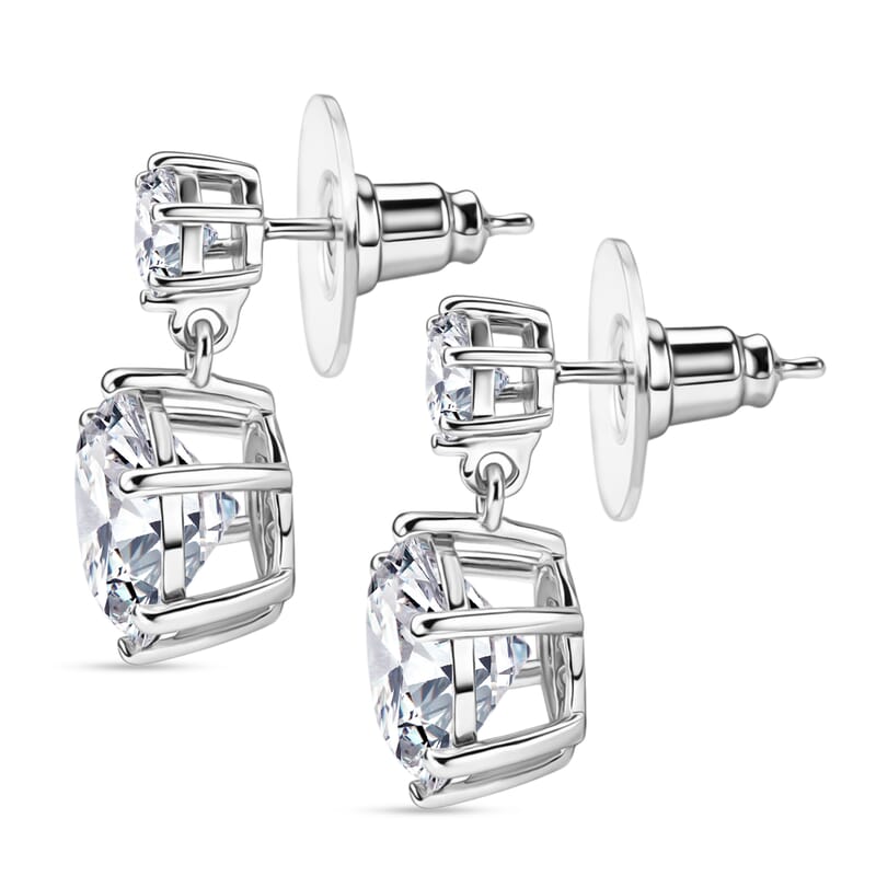 D'Joy Moissanite 7.85 ctw Sparkle Dewdrop Earrings in Rhodium Over Sterling Silver