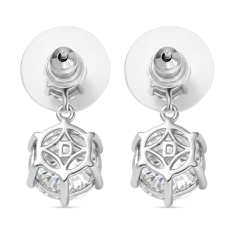 D'Joy Moissanite 7.85 ctw Sparkle Dewdrop Earrings in Rhodium Over Sterling Silver