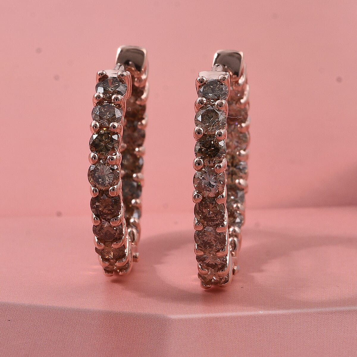 D'Joy Natural Champagne Diamond 2.00 ctw Hoop Earrings in 18K Vermeil Rose Gold Over Sterling Silver image number 1