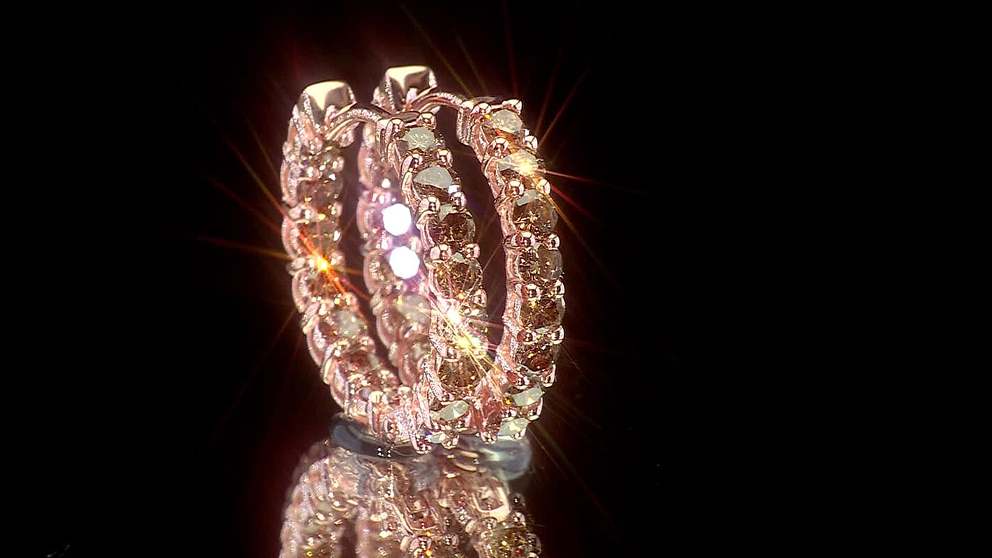 D'Joy Natural Champagne Diamond 2.00 ctw Hoop Earrings in 18K Vermeil Rose Gold Over Sterling Silver