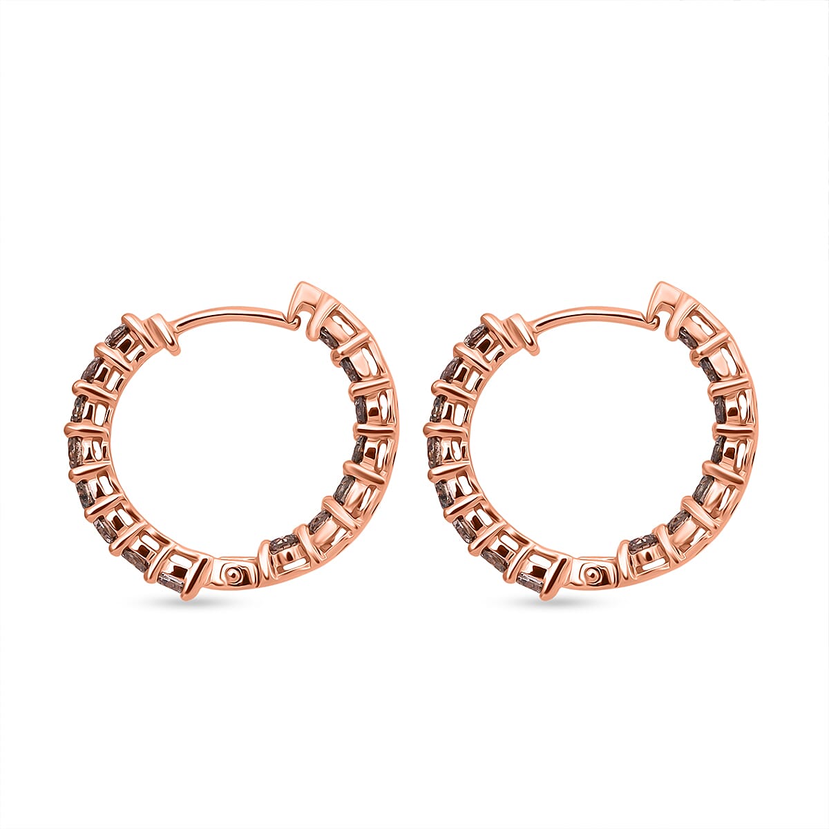 D'Joy Natural Champagne Diamond 2.00 ctw Hoop Earrings in 18K Vermeil Rose Gold Over Sterling Silver image number 2