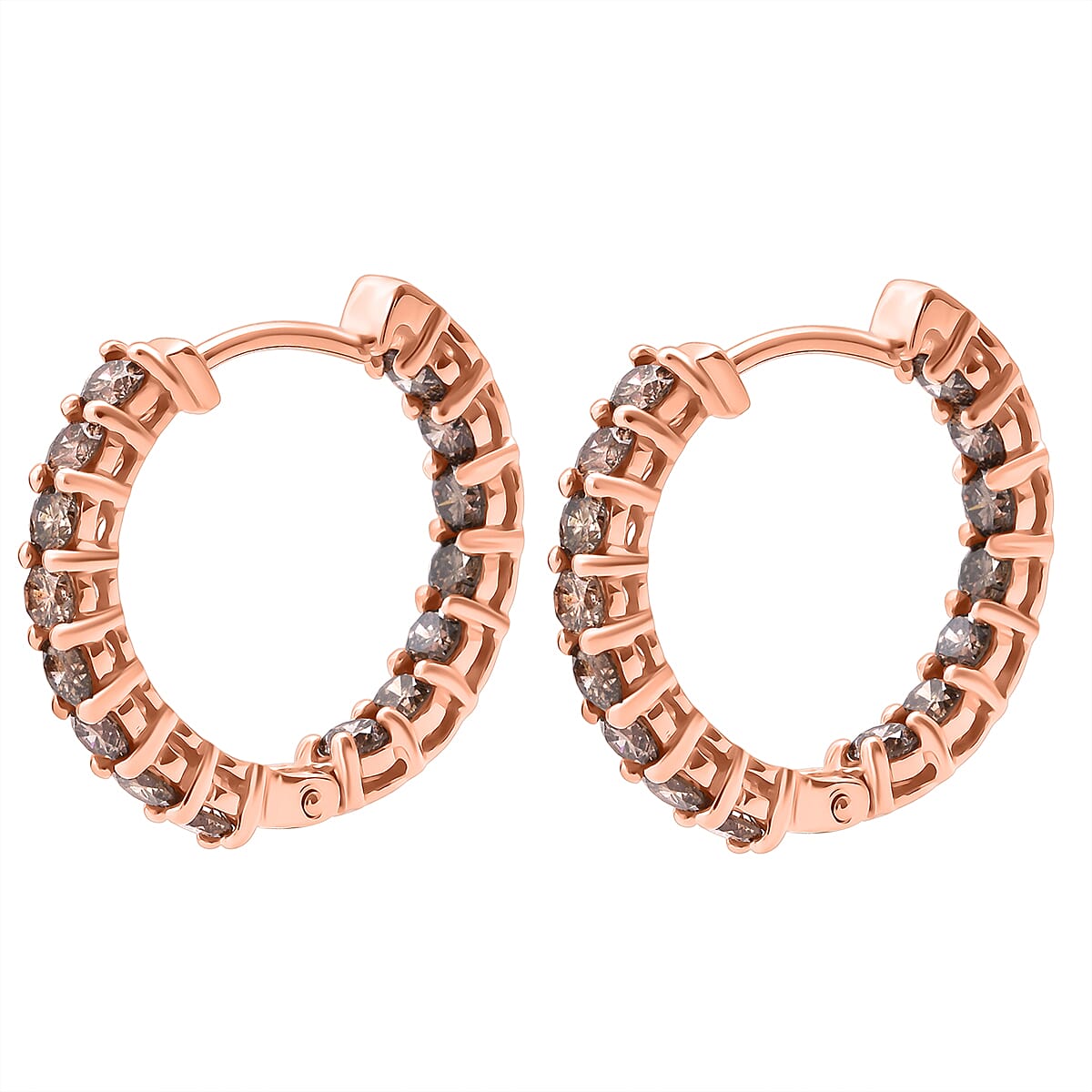 D'Joy Natural Champagne Diamond 2.00 ctw Hoop Earrings in 18K Vermeil Rose Gold Over Sterling Silver image number 3