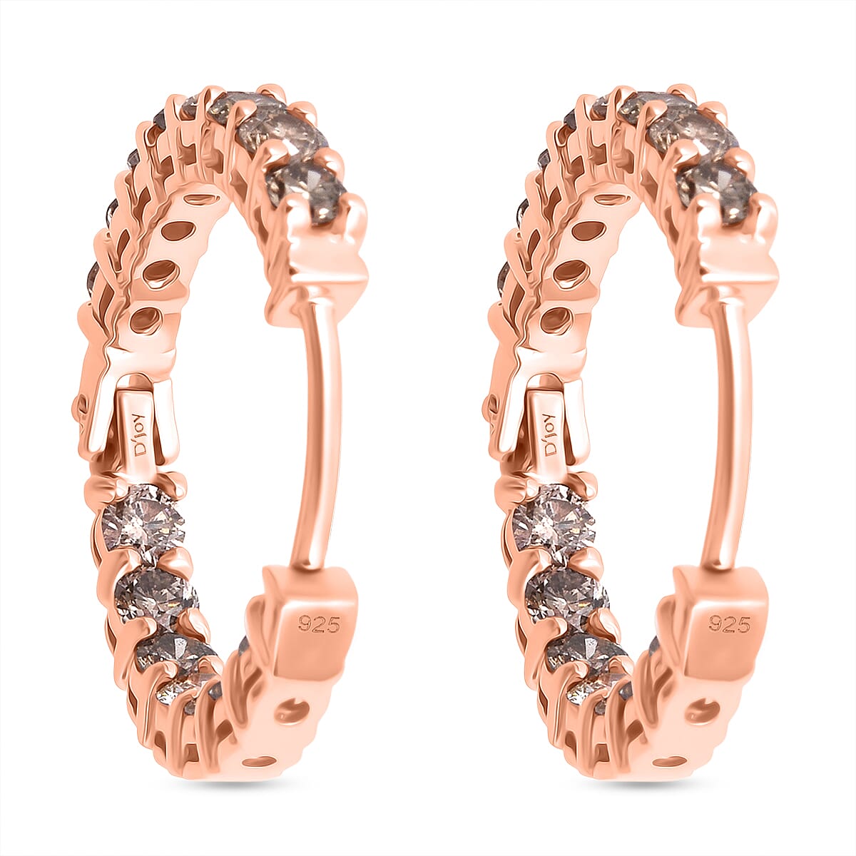D'Joy Natural Champagne Diamond 2.00 ctw Hoop Earrings in 18K Vermeil Rose Gold Over Sterling Silver image number 4