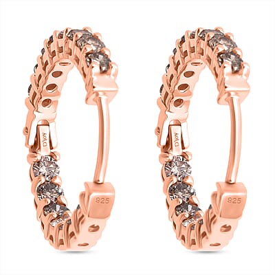 D'Joy Natural Champagne Diamond 2.00 ctw Hoop Earrings in 18K Vermeil Rose Gold Over Sterling Silver
