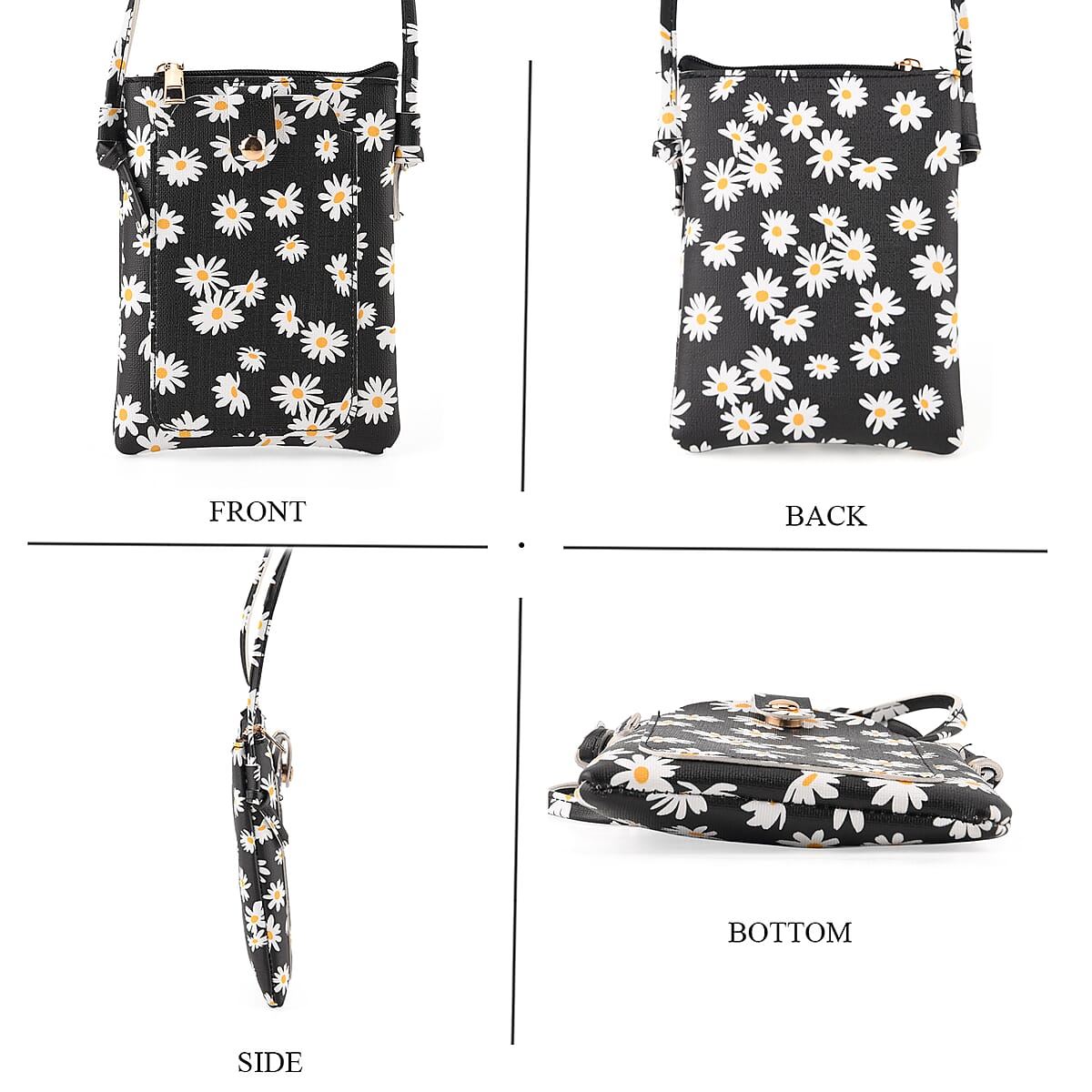 La Marey Black Daisy Print 3pcs Wallet Gifts Set - Crossbody Bag, Wallet and Card Holder image number 1
