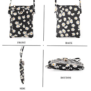 La Marey Black Daisy Print 3pcs Wallet Gifts Set - Crossbody Bag, Wallet and Card Holder