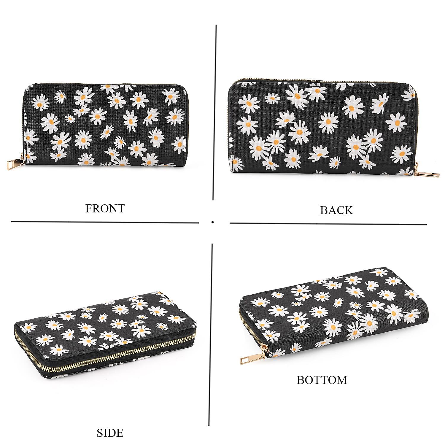 La Marey Black Daisy Print 3pcs Wallet Gifts Set - Crossbody Bag, Wallet and Card Holder