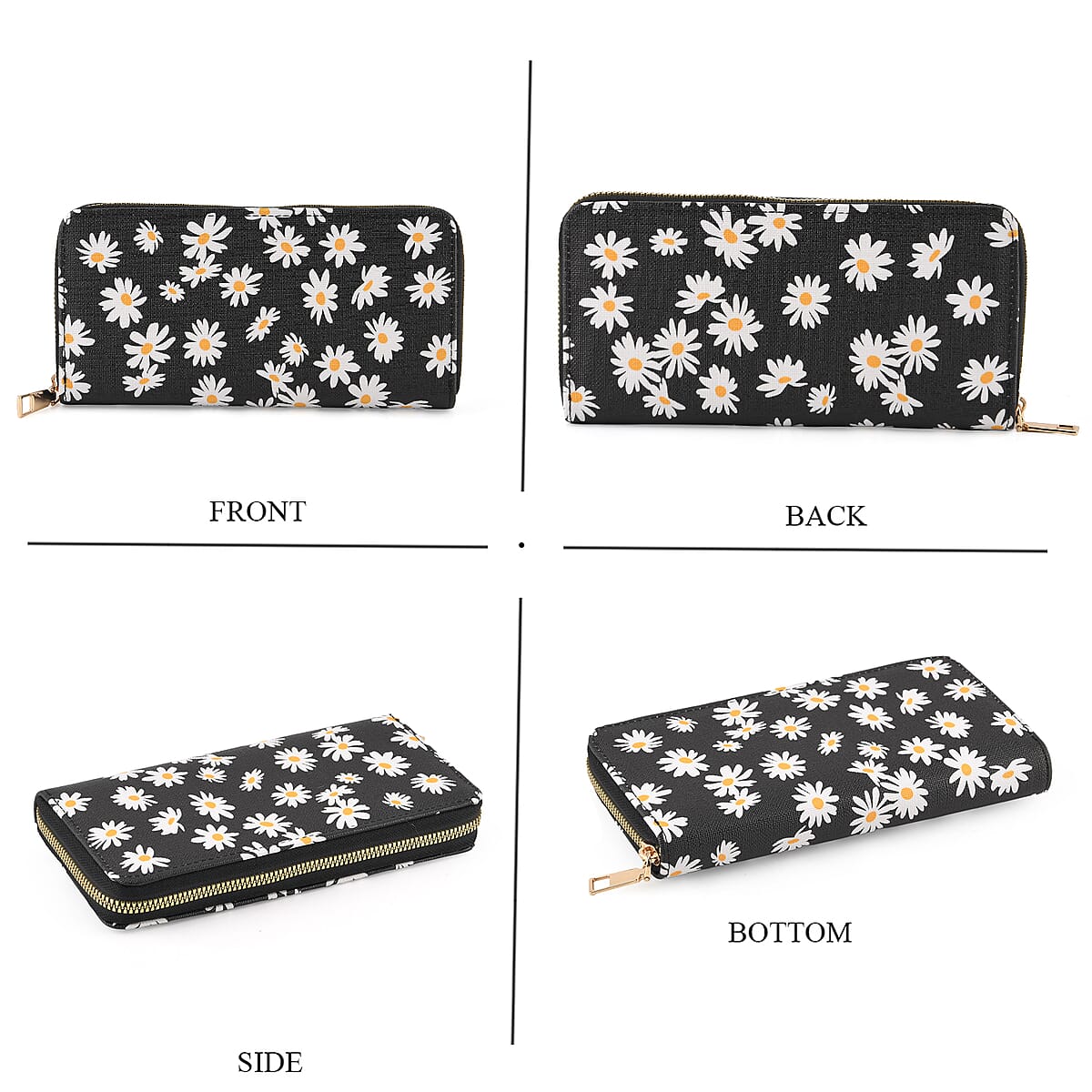 La Marey Black Daisy Print 3pcs Wallet Gifts Set - Crossbody Bag, Wallet and Card Holder image number 3