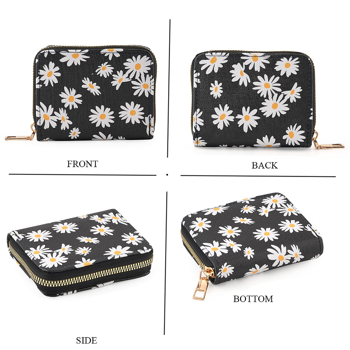 La Marey Black Daisy Print 3pcs Wallet Gifts Set - Crossbody Bag, Wallet and Card Holder image number 5