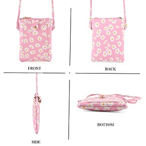 La Marey Pink Daisy Print 3pcs Wallet Gifts Set - Crossbody Bag, Wallet and Card Holder