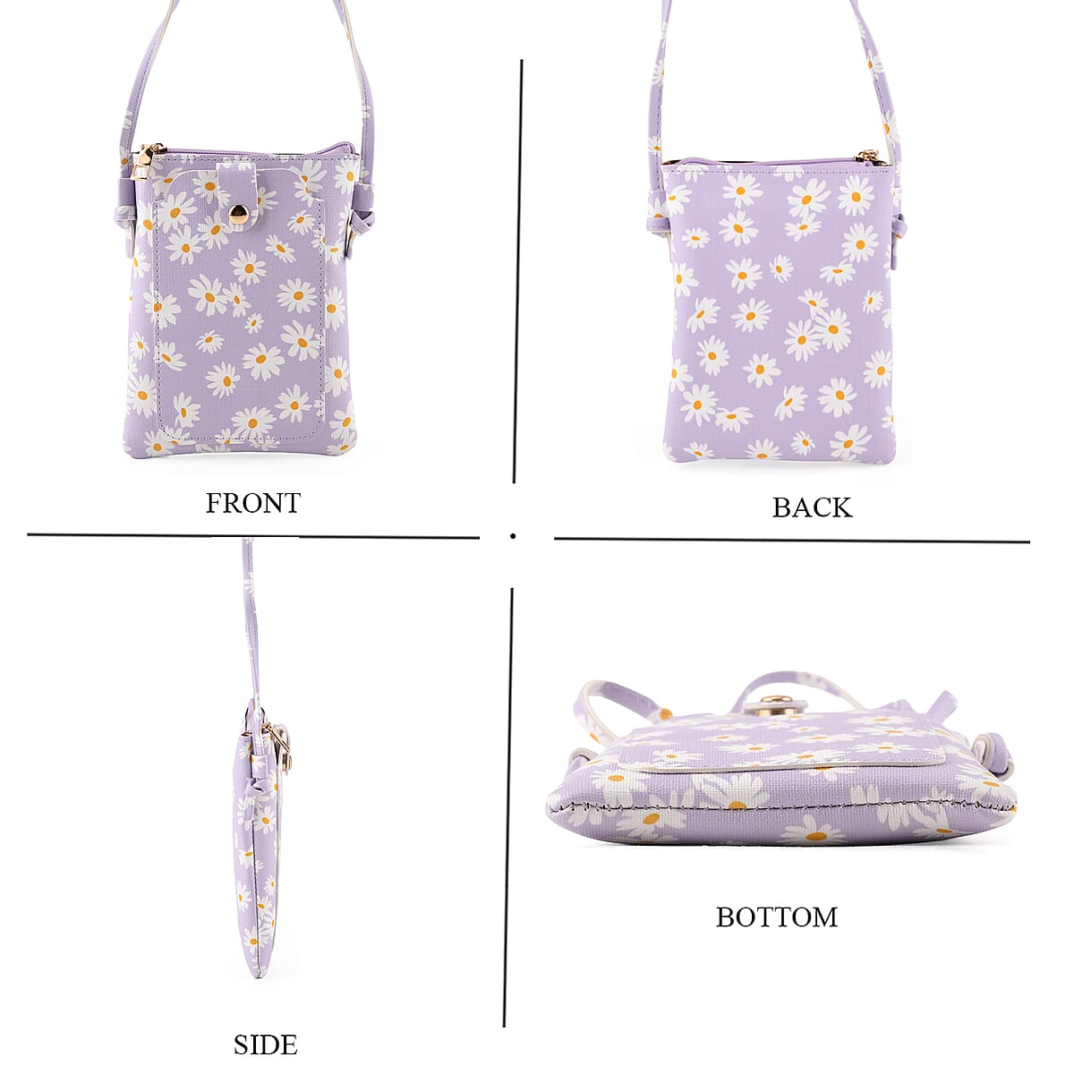 La Marey Purple Daisy Print 3pcs Wallet Gifts Set - Crossbody Bag, Wallet and Card Holder image number 1