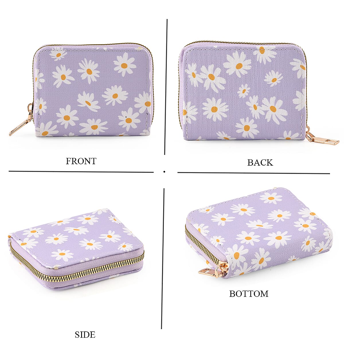 La Marey Purple Daisy Print 3pcs Wallet Gifts Set - Crossbody Bag, Wallet and Card Holder image number 5