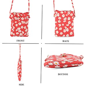 La Marey Red Daisy Print 3pcs Wallet Gifts Set - Crossbody Bag, Wallet and Card Holder