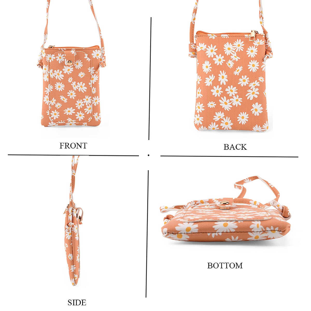 La Marey Orange Daisy Print 3pcs Wallet Gifts Set - Crossbody Bag, Wallet and Card Holder image number 1