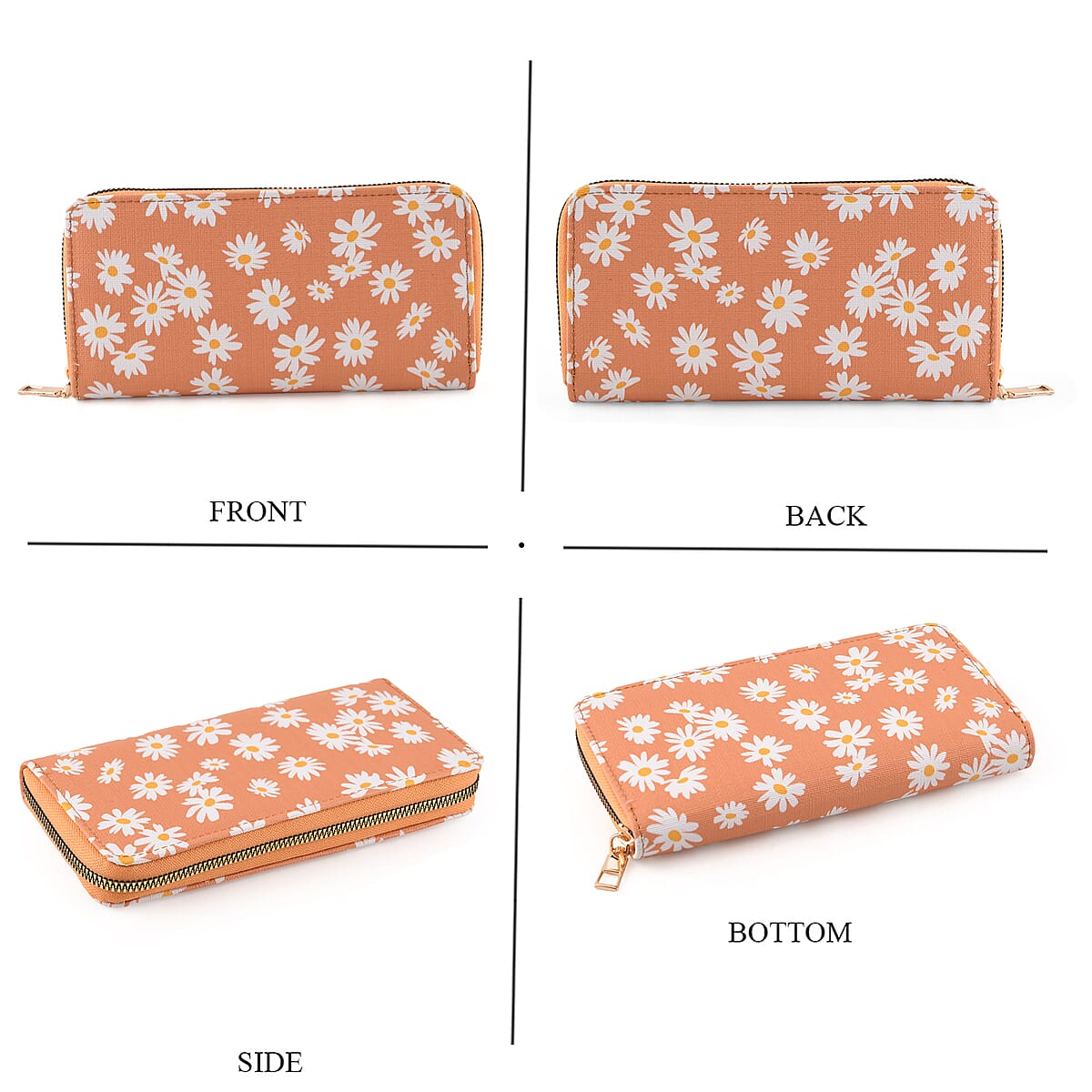 La Marey Orange Daisy Print 3pcs Wallet Gifts Set - Crossbody Bag, Wallet and Card Holder image number 3