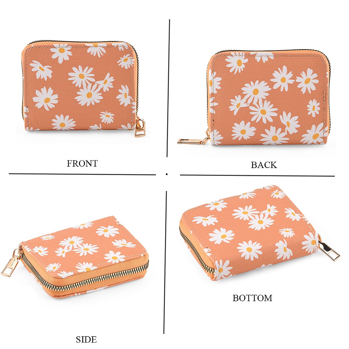 La Marey Orange Daisy Print 3pcs Wallet Gifts Set - Crossbody Bag, Wallet and Card Holder image number 5
