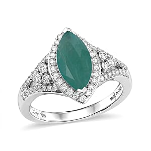 D'Joy Premium Grandidierite and Moissanite 2.15 ctw Majestic Marquise Ring in Rhodium Over Sterling Silver (Size 7.0)