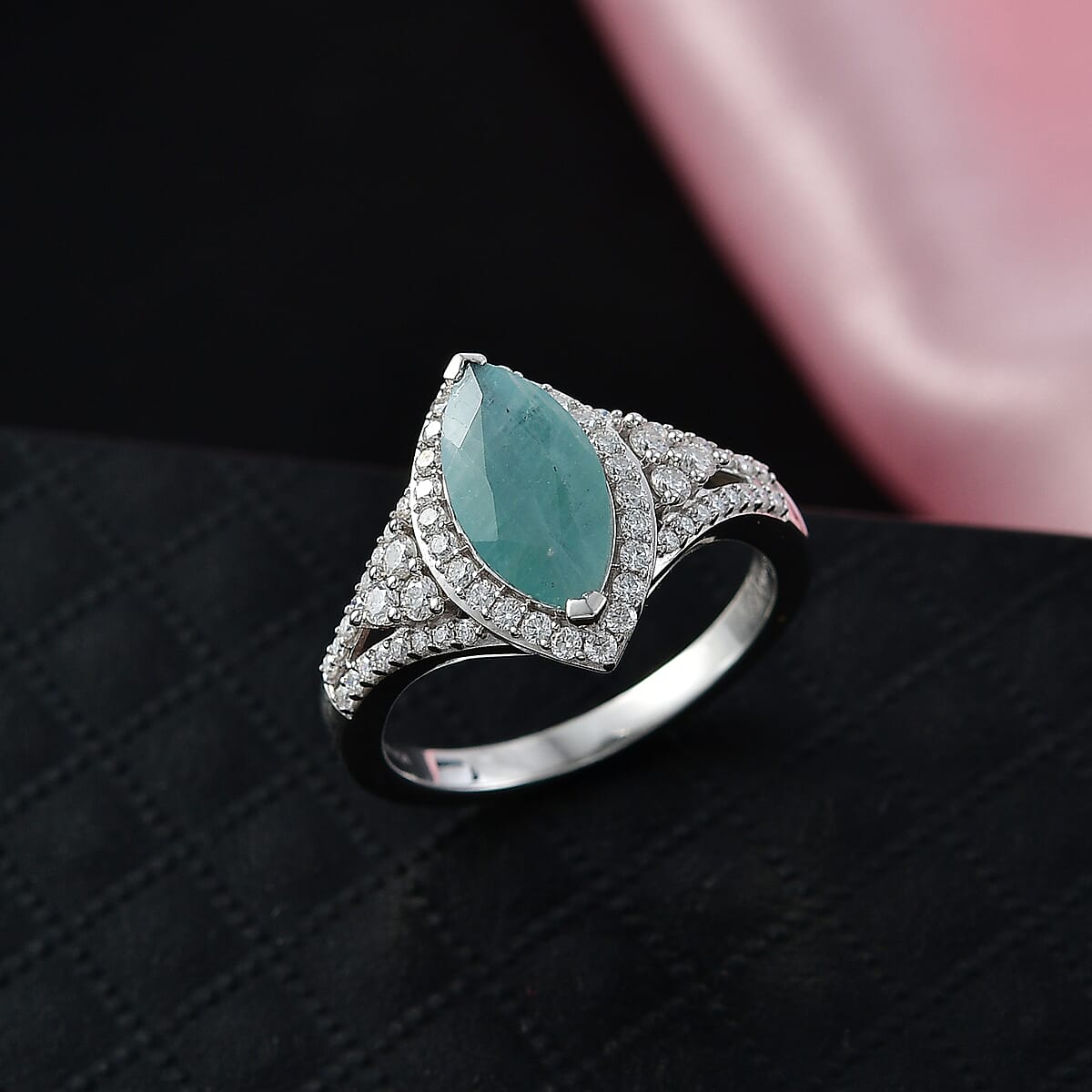 D'Joy Premium Grandidierite and Moissanite 2.15 ctw Majestic Marquise Ring in Rhodium Over Sterling Silver (Size 7.0) image number 1