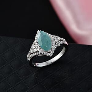 D'Joy Premium Grandidierite and Moissanite 2.15 ctw Majestic Marquise Ring in Rhodium Over Sterling Silver (Size 7.0)