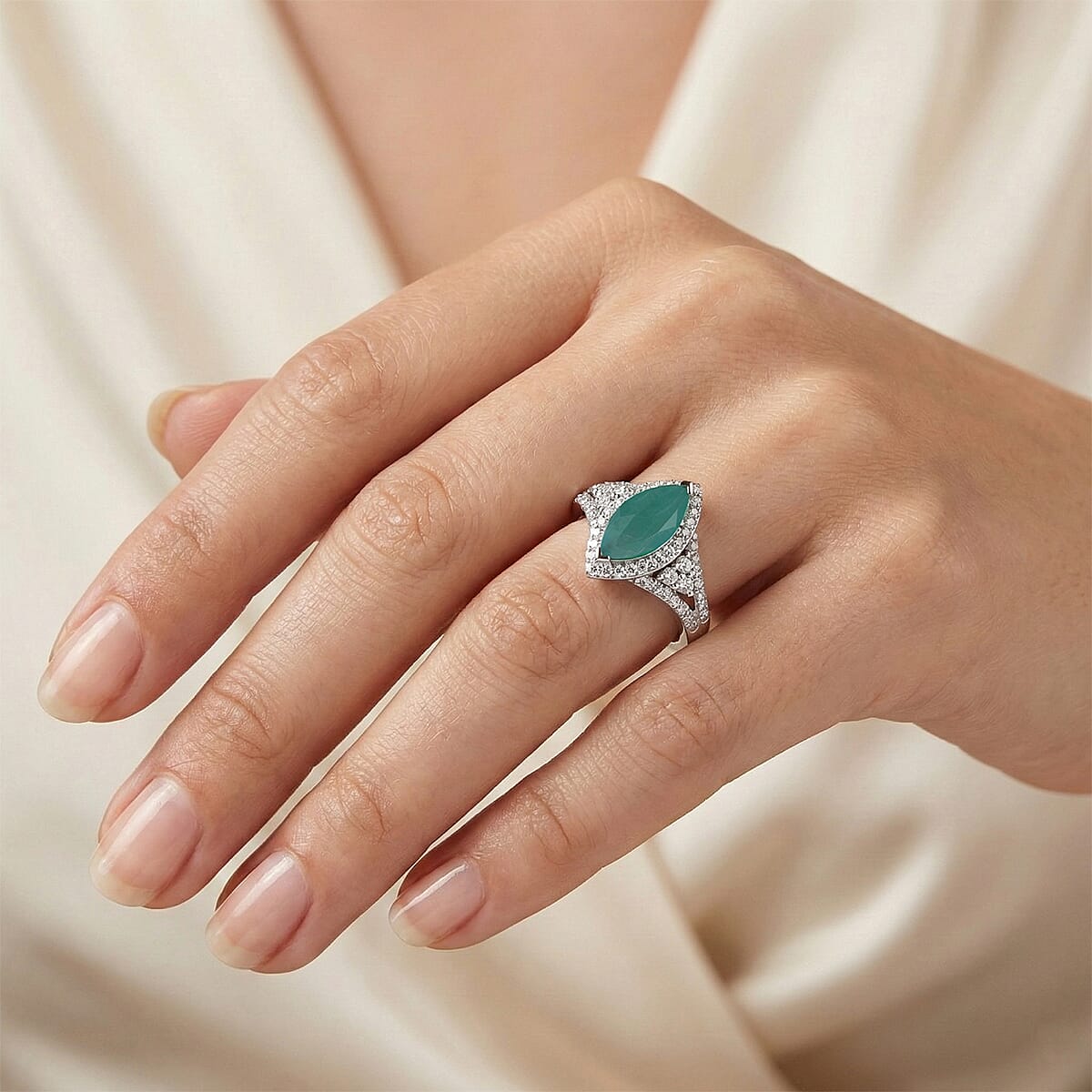 D'Joy Premium Grandidierite and Moissanite 2.15 ctw Majestic Marquise Ring in Rhodium Over Sterling Silver (Size 7.0) image number 2