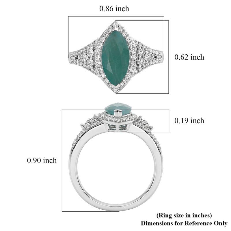 D'Joy Premium Grandidierite and Moissanite 2.15 ctw Majestic Marquise Ring in Rhodium Over Sterling Silver (Size 7.0)