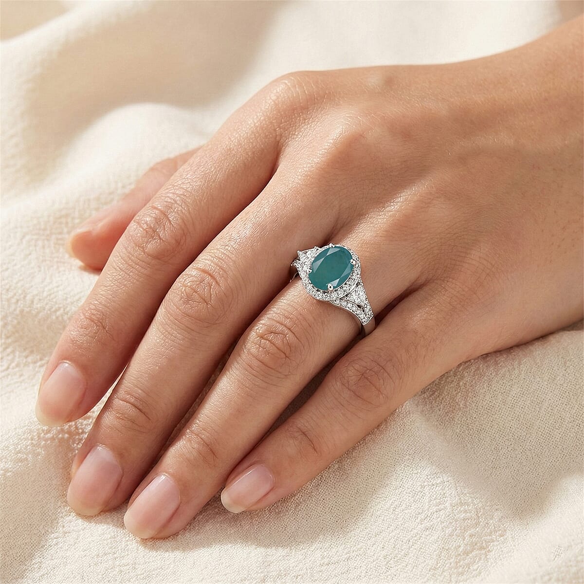 D'Joy Premium Grandidierite and Moissanite 2.60 ctw Crowned Light Ring in Rhodium Over Sterling Silver (Size 10.0) image number 2