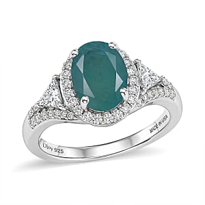 D'Joy Premium Grandidierite and Moissanite 2.60 ctw Ring in Rhodium Over Sterling Silver (Size 7.0)