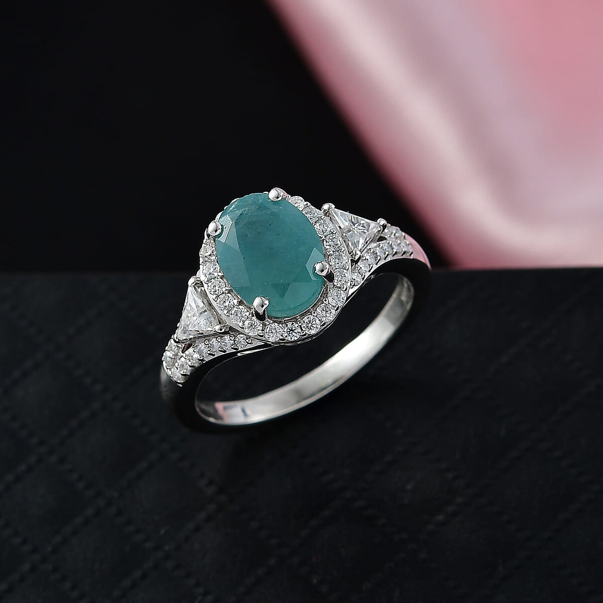 D'Joy Premium Grandidierite and Moissanite 2.60 ctw Ring in Rhodium Over Sterling Silver (Size 7.0) image number 1