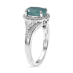 D'Joy Premium Grandidierite and Moissanite 2.60 ctw Ring in Rhodium Over Sterling Silver (Size 7.0)