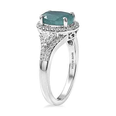 D'Joy Premium Grandidierite and Moissanite 2.60 ctw Crowned Light Ring in Rhodium Over Sterling Silver (Size 7.0)