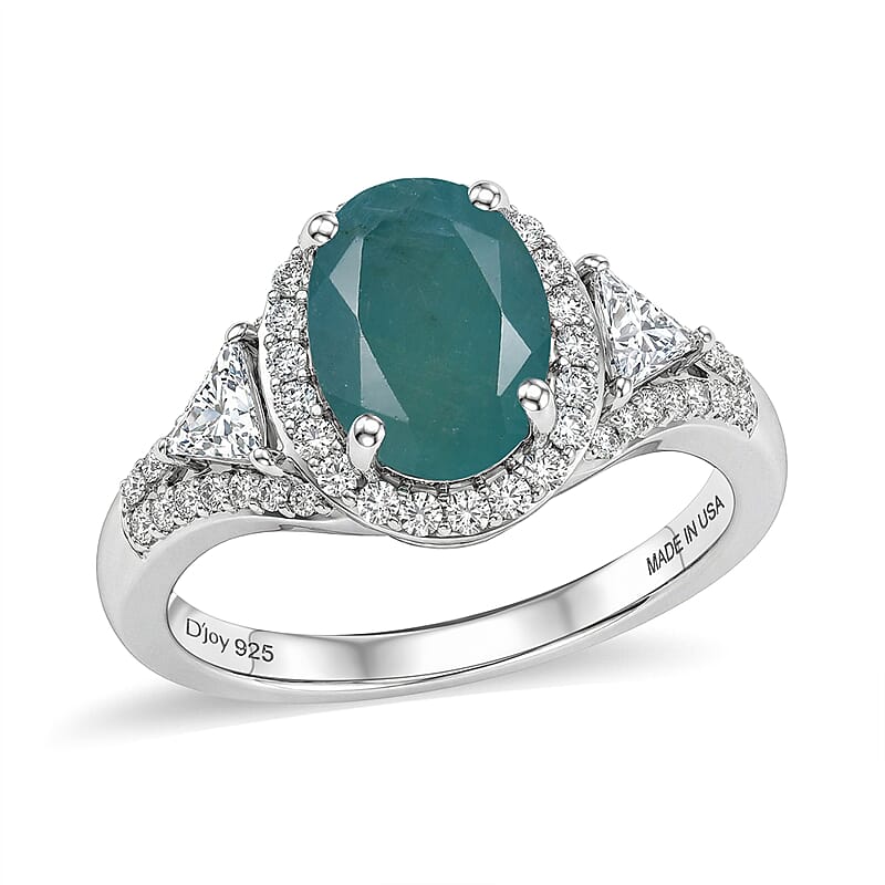 D'Joy Premium Grandidierite and Moissanite 2.60 ctw Crowned Light Ring in Rhodium Over Sterling Silver (Size 8.0)