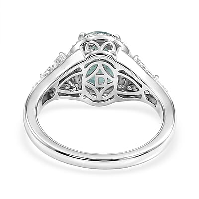 D'Joy Premium Grandidierite and Moissanite 2.60 ctw Crowned Light Ring in Rhodium Over Sterling Silver (Size 8.0)
