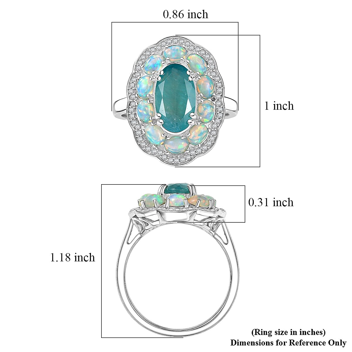 D'Joy Premium Grandidierite and Multi Gemstone 3.60 ctw The Empress Halo Ring in Rhodium Over Sterling Silver (Size 10.0) image number 5