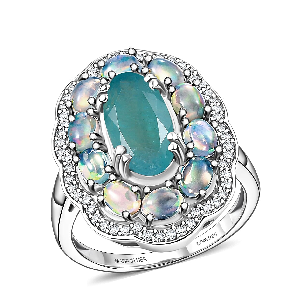 D'Joy Premium Grandidierite, Multi Gemstone Ring in Rhodium Over Sterling Silver (Size 10.0) 3.60 ctw